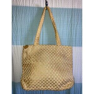 The SAK Woven Tote Bag Gold Satin Finish Shoulder Purse Vintage